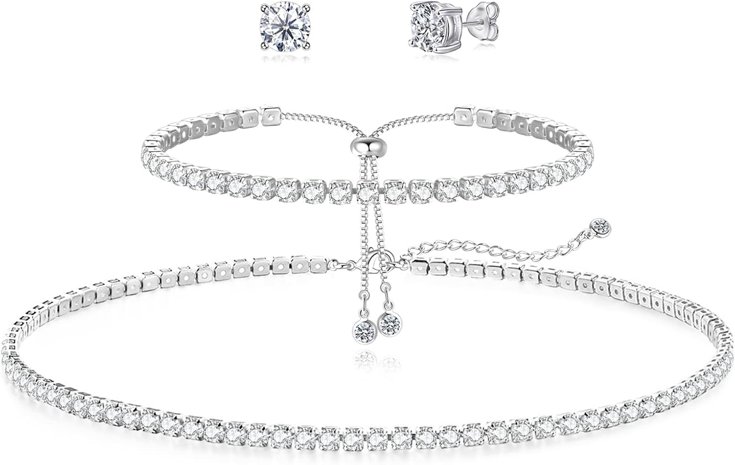 Tennis Necklace Bracelet for Women, Sterling Sliver, Dainty Necklace, ystal Bracelet for Women, Wedding Jewelry for Bride, Sparkly Party Prom Hypoallergenic