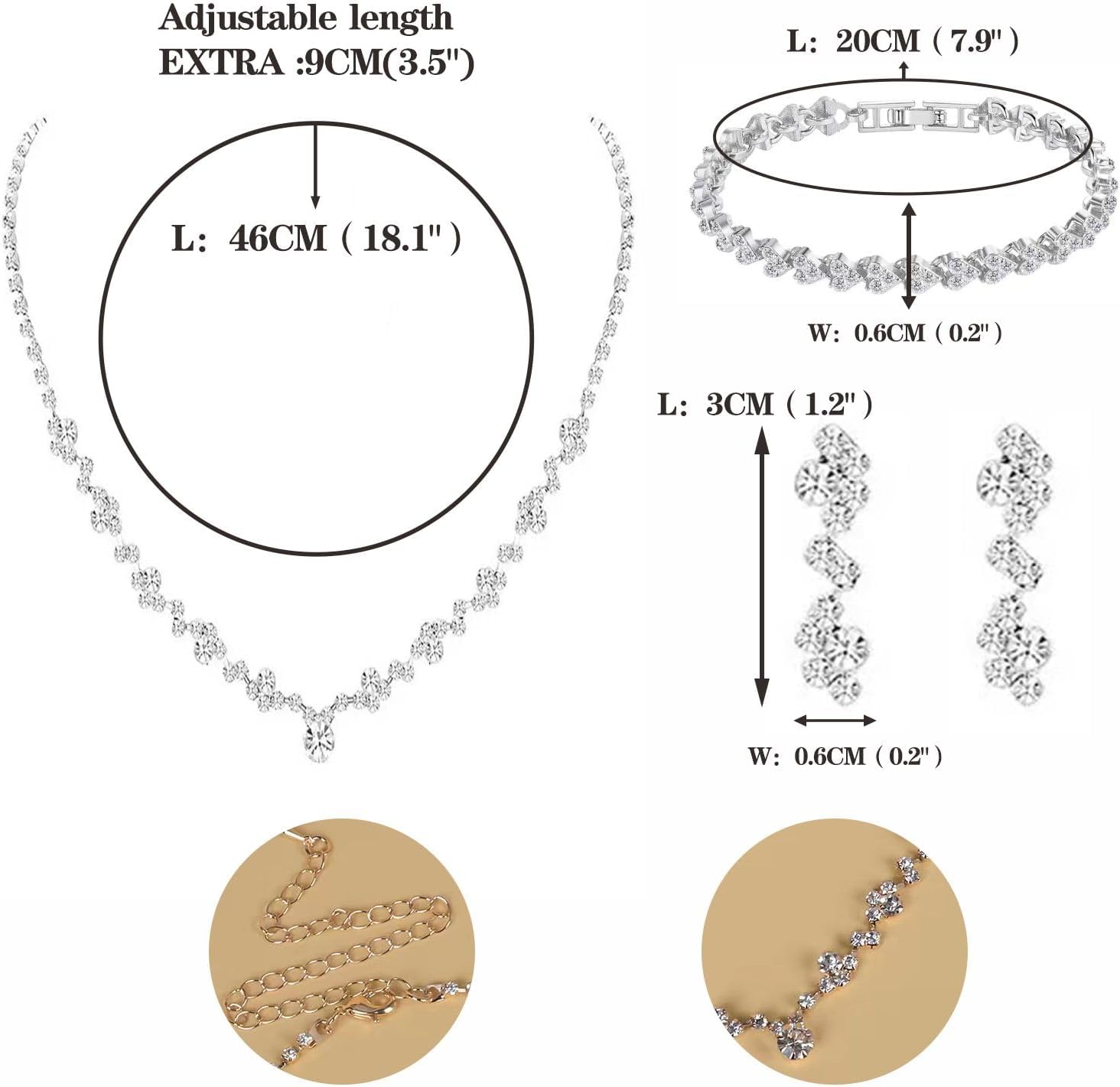 ystal Wedding Jewelry Set, Silver Necklace Earrings Bracelet ystal Bridal Wedding Jewelry Sets for Brides Bridesmaid Prom Costume Accessories - Image 2