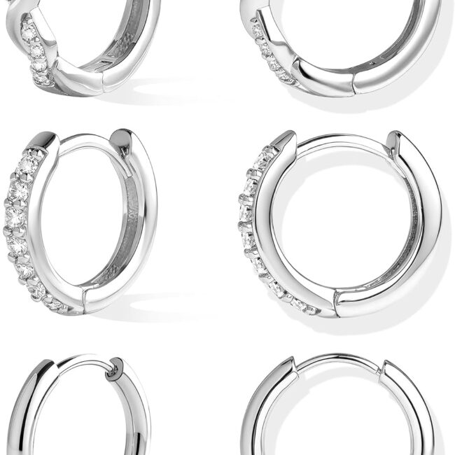 Gold Huggie Hoop Earrings Set for Women, Dainty Small Sterling Silver Earring Stacks Hypoallergenic Jewelry for Multiple Piercings, Trendy Twisted Cute Cartilage Hoops Birthstone Gift 3 Pairs